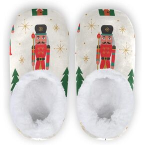 QUGRL Cute Nutcracker Fuzzy Slipper Socks with Grippers for Women Men Christmas Trees House Slippers Soft Non-Slip Sole Sleeper Slippers Home Spa Hotel