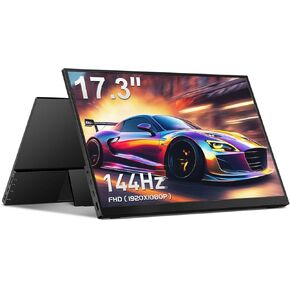 Portable Monitor 17.3" 144Hz, FHD 100% sRGB HDR Portable Gaming Monitor, Travel Monitor with Kickstand & Speakers, USB-C HDMI External Monitor for Laptop Mac Xbox Switch PS5/4