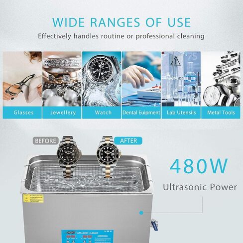 VIVOHOME Professional 3L آلة تنظيف بالموجات فوق الصوتية الكهربائية المحمولة التي يمكن التحكم فيها باللمس مع مؤقت رقمي وسخان لأجزاء ساعة المجوهرات ولوحة دوائر زجاجية للعملات المعدنية in Kuwait