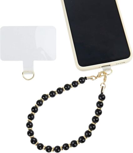 Framendino, Black Marble Beaded Phone Wrist Strap Beaded Phone Lanyard Detachable Cellphone Lanyard with Tether Tab for Phone Decoration in Saudi Arabia