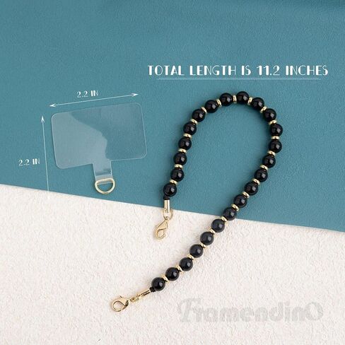 Framendino, Black Marble Beaded Phone Wrist Strap Beaded Phone Lanyard Detachable Cellphone Lanyard with Tether Tab for Phone Decoration in Saudi Arabia