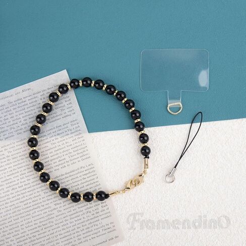 Framendino, Black Marble Beaded Phone Wrist Strap Beaded Phone Lanyard Detachable Cellphone Lanyard with Tether Tab for Phone Decoration in Saudi Arabia
