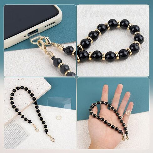 Framendino, Black Marble Beaded Phone Wrist Strap Beaded Phone Lanyard Detachable Cellphone Lanyard with Tether Tab for Phone Decoration in Saudi Arabia