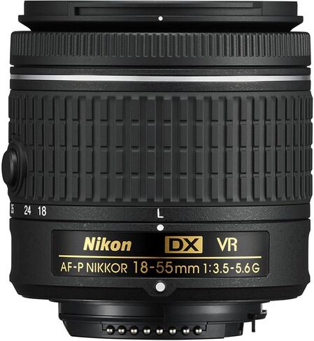 نيكون - عدسة تكبير AF-P DX NIKKOR مقاس 18-55 مم f/3.5-5.6G VR لكاميرات APS-C F-Mount (20059) + بطاقة ذاكرة سعة 64 جيجابايت + مجموعة مرشح + حقيبة ظهر + قارئ بطاقات + برنامج Corel للصور + حامل ثلاثي القوائم مرن + المزيد (متجدد) in Saudi Arabia