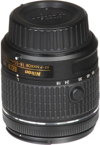 نيكون - عدسة تكبير AF-P DX NIKKOR مقاس 18-55 مم f/3.5-5.6G VR لكاميرات APS-C F-Mount (20059) + بطاقة ذاكرة سعة 64 جيجابايت + مجموعة مرشح + حقيبة ظهر + قارئ بطاقات + برنامج Corel للصور + حامل ثلاثي القوائم مرن + المزيد (متجدد) in Saudi Arabia