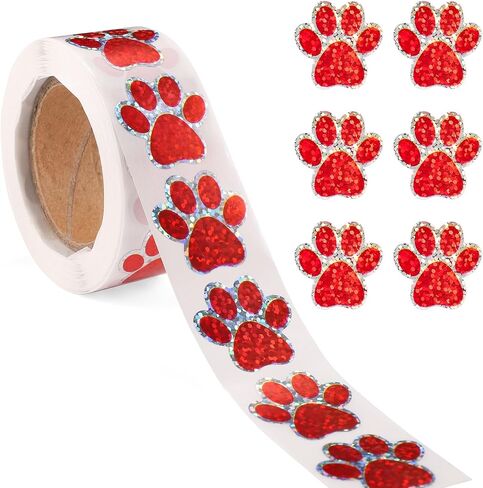 500pcs Puppy Paw Stickers, 1 Inch Glittery Pet Paw Decals (Red) in Kuwait