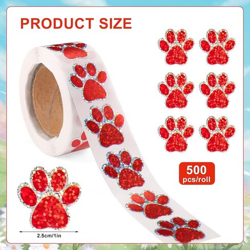 500pcs Puppy Paw Stickers, 1 Inch Glittery Pet Paw Decals (Red) in Kuwait