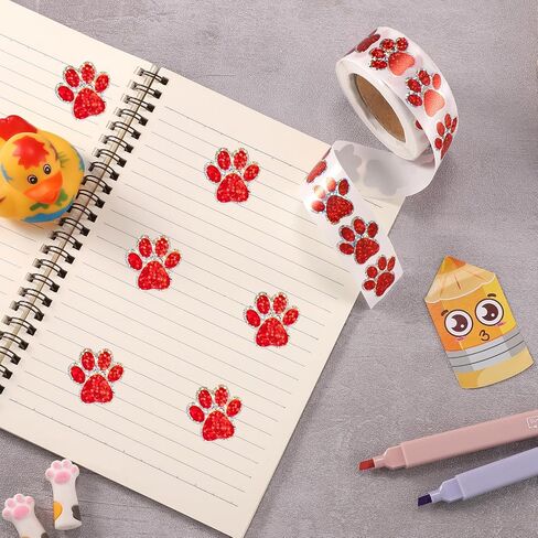 500pcs Puppy Paw Stickers, 1 Inch Glittery Pet Paw Decals (Red) in Kuwait