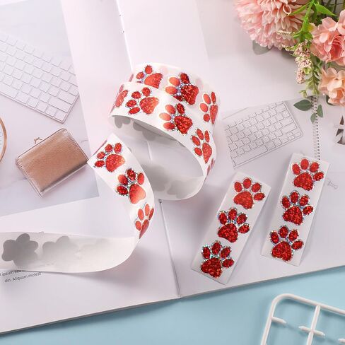 500pcs Puppy Paw Stickers, 1 Inch Glittery Pet Paw Decals (Red) in Kuwait