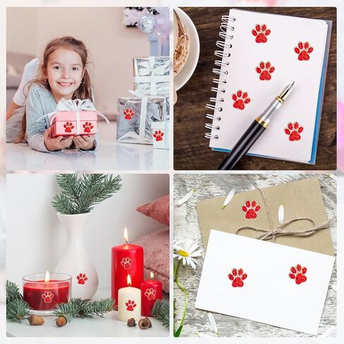 500pcs Puppy Paw Stickers, 1 Inch Glittery Pet Paw Decals (Red) in Kuwait