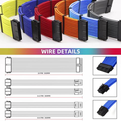 SAMA 5 قطعة مجموعة كابل تمديد أخضر ذكر إلى أنثى 24PIN اللوحة الأم 4 + 4Pinx2 CPU EPS 6 + 2Pinx2 GPU PCI-E كابل 300 مللي متر طقم الوصلة in Kuwait