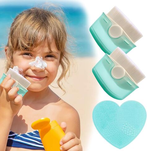 Sunscreen Applicator for Kids, 2 Pack Sunscreen Brush for Kids, Adult Foundation Brush, Sunblock Buddy Brush Set with Protective Caps, Sunscreen Lotion Applicator with Brush Cleaning Pad, Green in Saudi Arabia