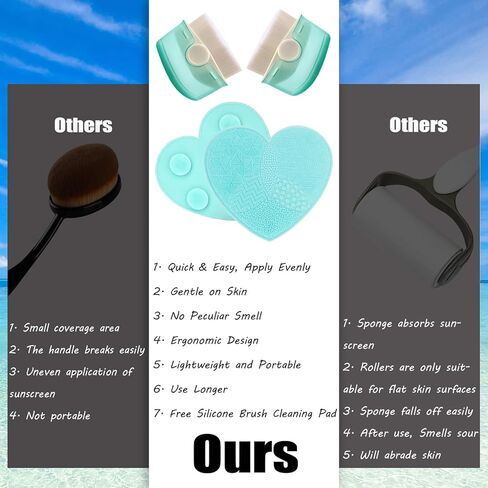 Sunscreen Applicator for Kids, 2 Pack Sunscreen Brush for Kids, Adult Foundation Brush, Sunblock Buddy Brush Set with Protective Caps, Sunscreen Lotion Applicator with Brush Cleaning Pad, Green in Saudi Arabia