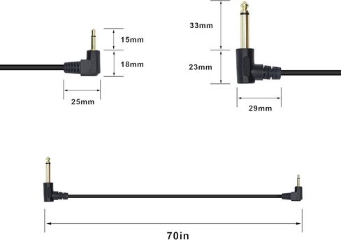 90 Degree 1/8 TS to 1/4 TS Cable, Right Angle 3.5mm Mono Male to 1/4 Mono Male Adapter Audio Cable for Guitar, Laptop,Speaker, Amplifiers(117in) in Kuwait