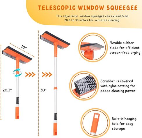 Window Cleaner Tool for Home with Extension Pole 20''-30'', Squeegee for Window Cleaning, Glass Washer for Car Windshield, Shower Doors, Mirror in Kuwait