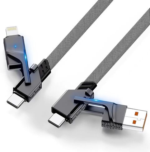 2 حزمة كابل USB C 4 في 1 كابل لايتنينج بطول 6 أقدام، 60 وات [شحن سريع ومزامنة البيانات] سلك شاحن مسطح مضفر من سبائك الزنك من النوع C لهاتف iPhone 15 Pro Max/15 Plus/15 14 13 Pro/Samsung Galaxy S24 S23/iPad/MacBook in Saudi Arabia