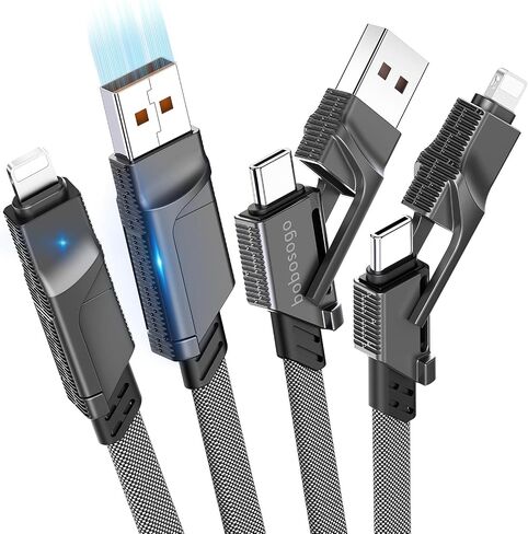 2 حزمة كابل USB C 4 في 1 كابل لايتنينج بطول 6 أقدام، 60 وات [شحن سريع ومزامنة البيانات] سلك شاحن مسطح مضفر من سبائك الزنك من النوع C لهاتف iPhone 15 Pro Max/15 Plus/15 14 13 Pro/Samsung Galaxy S24 S23/iPad/MacBook in Saudi Arabia
