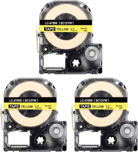 3 عبوات سوداء على صفراء بديلة لشريط الملصقات LC-4YBW LC-4YBW SC12YW 1/2 بوصة (12 مم) خراطيش شريط الملصقات القابلة لإعادة التعبئة لصانع الملصقات Epson Labe Works LW300 LW400 LW600P LW700 in Kuwait