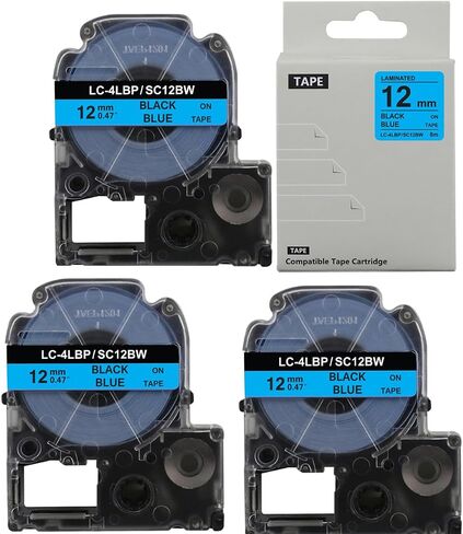 3 عبوات سوداء على صفراء بديلة لشريط الملصقات LC-4YBW LC-4YBW SC12YW 1/2 بوصة (12 مم) خراطيش شريط الملصقات القابلة لإعادة التعبئة لصانع الملصقات Epson Labe Works LW300 LW400 LW600P LW700 in Kuwait