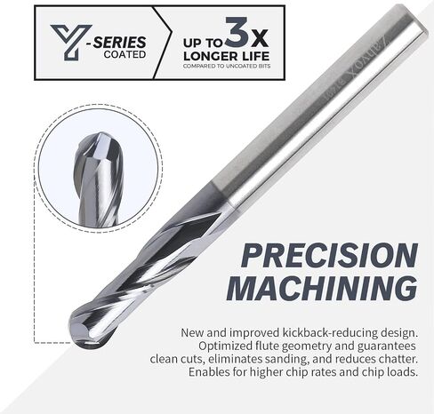 مطحنة نهاية أنف كروية مطلية بـ 2 Flutes TiAlN من ZahyoX، لقمة توجيه CNC لولبية من الكربيد الصلب، قطر 1/4 بوصة، نصف قطر 1/8 بوصة، ساق 1/4 بوصة، طول القطع 1-1/8 بوصة، الطول الإجمالي 3 بوصة، أداة طحن القاطع باستخدام الحاسب الآلي in Saudi Arabia
