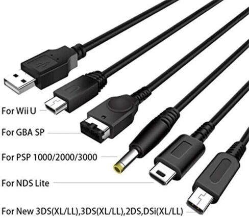 كابل شحن وحدة التحكم في الألعاب - كابل شحن USB للألعاب 5 في 1 لـ NDS Lite/Wii U/New 3DS XL LL / 2DS / GBA SP/PSP 1000 2000 3000 in Kuwait
