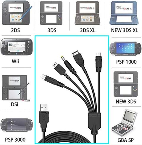 كابل شحن وحدة التحكم في الألعاب - كابل شحن USB للألعاب 5 في 1 لـ NDS Lite/Wii U/New 3DS XL LL / 2DS / GBA SP/PSP 1000 2000 3000 in Kuwait