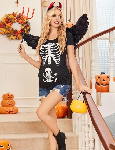 Ekouaer قمصان الأمومة النسائية قصيرة الأكمام قمم الحمل بلوزة تونك الجانب Ruched ملابس ماما عادية S-XXL in Saudi Arabia