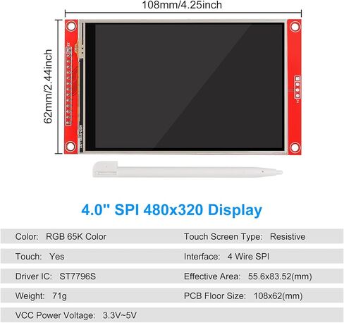 4.0 Inches 480x320 TFT Touch Screen LCD 4.0" Display Module SPI ST7796S Driver Compatible with Arduino R3/Nano/Mega in Kuwait
