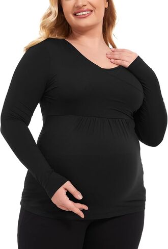 قمصان حمل كاجوال بأكمام طويلة ورقبة على شكل حرف V من الخيزران الفسكوز للنساء in Kuwait