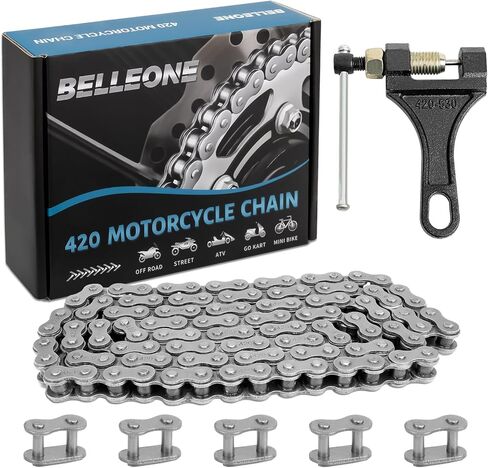 سلسلة دراجات نارية Belleone 420 - سلسلة دوارة قياسية 420 132 رابط + قاطع سلسلة يناسب 110cc 125cc Dirt Pit Bike ATV Quad Go Kart Scooter Mini Bike in Kuwait