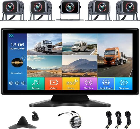 5 Channels RV Backup Camera System,10.36" IPS Quad Split Touch Screen Monitor Rear Side View 5 AHD Camera,Vehicle DVR Recording 1080P Backup Camera Dash Cam for Truck Bus RV Trailer Semi Box in Saudi Arabia