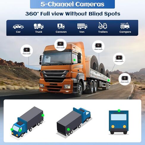 5 Channels RV Backup Camera System,10.36" IPS Quad Split Touch Screen Monitor Rear Side View 5 AHD Camera,Vehicle DVR Recording 1080P Backup Camera Dash Cam for Truck Bus RV Trailer Semi Box in Saudi Arabia