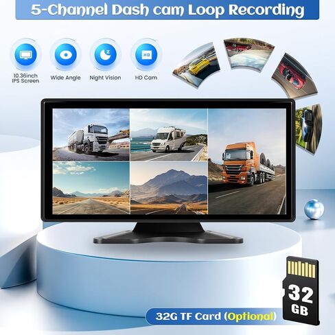 5 Channels RV Backup Camera System,10.36" IPS Quad Split Touch Screen Monitor Rear Side View 5 AHD Camera,Vehicle DVR Recording 1080P Backup Camera Dash Cam for Truck Bus RV Trailer Semi Box in Saudi Arabia