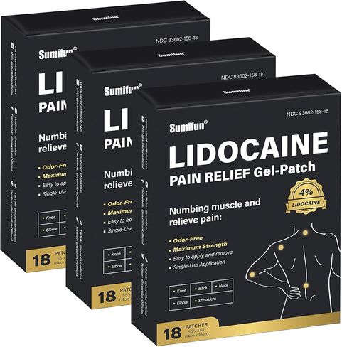 Sumifun 4% Lidocaine Pain Relief Patches - 18 Count Patches for Back, Shoulder, Muscle, Joints, Knee Pain Relief - Lower Back Pain Relief Products - Pain Patches Maximum Strength Lidocaine in Saudi Arabia