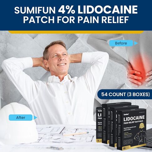 Sumifun 4% Lidocaine Pain Relief Patches - 18 Count Patches for Back, Shoulder, Muscle, Joints, Knee Pain Relief - Lower Back Pain Relief Products - Pain Patches Maximum Strength Lidocaine in Saudi Arabia