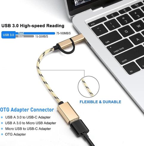 2-in-1 USB C/Micro to USB Adapter, USB C to USB, Micro to USB 3.0 OTG Adapter Cable Compatible with iMac Android Google Samsung Galaxy and More, Gold in Kuwait