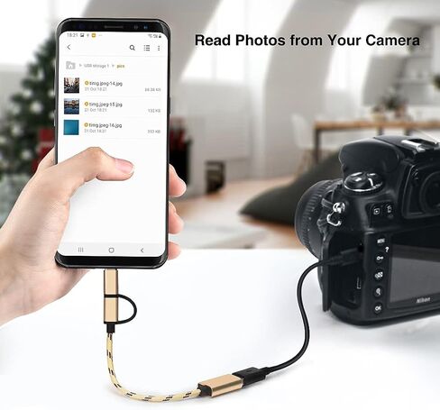 2-in-1 USB C/Micro to USB Adapter, USB C to USB, Micro to USB 3.0 OTG Adapter Cable Compatible with iMac Android Google Samsung Galaxy and More, Gold in Kuwait