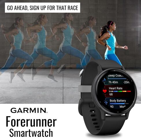 ساعة ذكية للجري Garmin Forerunner 165 GPS (أسود ورمادي) مع واقي شاشة من الزجاج المقوى وحامل شاحن محمول (3 قطع) in Saudi Arabia