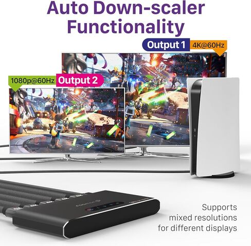 Fosmon HDMI Splitter 1 in 2 Out (4K@60Hz) 2 Port HDMI Splitter for Dual Monitors with EDID Down-Scaler for Dual Identical Display Support in Kuwait