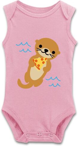 DOQOSESHY بدلة أطفال لطيفة على شكل Sea Otter Loves Pizza للأطفال الصغار بأكمام قصيرة/بدون أكمام/أكمام طويلة، 3 أشهر، L-أبيض in Saudi Arabia