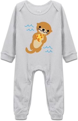 DOQOSESHY بدلة أطفال لطيفة على شكل Sea Otter Loves Pizza للأطفال الصغار بأكمام قصيرة/بدون أكمام/أكمام طويلة، 3 أشهر، L-أبيض in Saudi Arabia