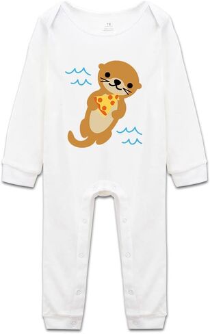 DOQOSESHY بدلة أطفال لطيفة على شكل Sea Otter Loves Pizza للأطفال الصغار بأكمام قصيرة/بدون أكمام/أكمام طويلة، 3 أشهر، L-أبيض in Saudi Arabia
