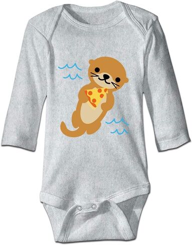 DOQOSESHY بدلة أطفال لطيفة على شكل Sea Otter Loves Pizza للأطفال الصغار بأكمام قصيرة/بدون أكمام/أكمام طويلة، 3 أشهر، L-أبيض in Saudi Arabia