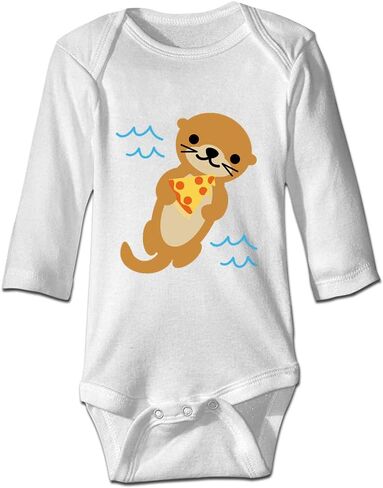 DOQOSESHY بدلة أطفال لطيفة على شكل Sea Otter Loves Pizza للأطفال الصغار بأكمام قصيرة/بدون أكمام/أكمام طويلة، 3 أشهر، L-أبيض in Saudi Arabia