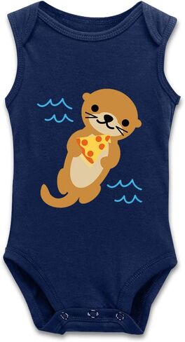 DOQOSESHY بدلة أطفال لطيفة على شكل Sea Otter Loves Pizza للأطفال الصغار بأكمام قصيرة/بدون أكمام/أكمام طويلة، 3 أشهر، L-أبيض in Saudi Arabia