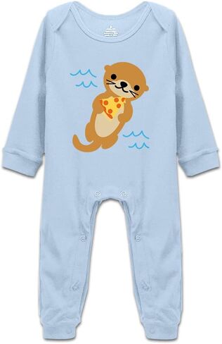 DOQOSESHY بدلة أطفال لطيفة على شكل Sea Otter Loves Pizza للأطفال الصغار بأكمام قصيرة/بدون أكمام/أكمام طويلة، 3 أشهر، L-أبيض in Saudi Arabia