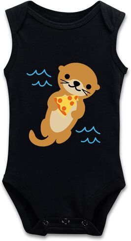 DOQOSESHY بدلة أطفال لطيفة على شكل Sea Otter Loves Pizza للأطفال الصغار بأكمام قصيرة/بدون أكمام/أكمام طويلة، 3 أشهر، L-أبيض in Saudi Arabia
