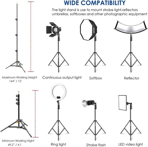 Impact Link Interlocking Air-Cushioned Light Stand (7') - Heavy Duty 4-Section Light Stand for Photography, 8.8 lb Capacity, 5/8" Baby Pin, 3/8"-16 Thread for Studio Lighting, LED, Ring Lights in Kuwait