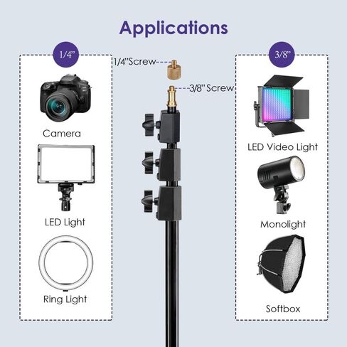 Impact Link Interlocking Air-Cushioned Light Stand (7') - Heavy Duty 4-Section Light Stand for Photography, 8.8 lb Capacity, 5/8" Baby Pin, 3/8"-16 Thread for Studio Lighting, LED, Ring Lights in Kuwait