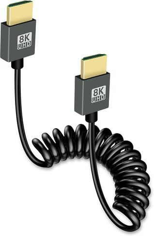 GELRHONR 8k HDMI Short Coiled Cable, Extreme Thin HDMI Male to Male Extension Spring Flexible Cord 48Gbps High Speed Support 3D 8K@60Hz for On-Camera Monitors,TV,PS5, Xbox Series X/S (Down Angle) in Saudi Arabia